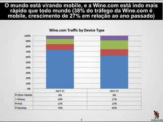 O mundo está virando mobile, e a Wine.com está indo mais
rápido que todo mundo (38% do tráfego da Wine.com é
mobile, crescimento de 27% em relação ao ano passado)
 