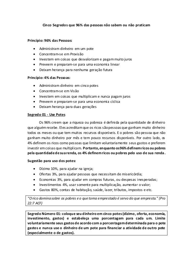 Resumo livro cinco segredos da riqueza Resumo livro cinco segredos da riqueza