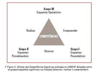  Figura 2: Síntese das Competências Cognitivas avaliadas no SARESP. Relações entre
   os grupos/esquemas cognitivos e as funções (observar, realizar e compreender).
 