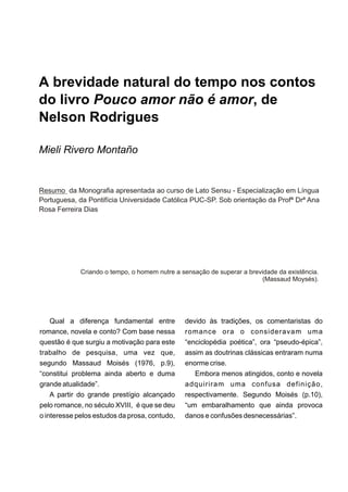 Mieli: resumo Monografia - A brevidade natural do tempo nos contos de Nelson Rodrigues