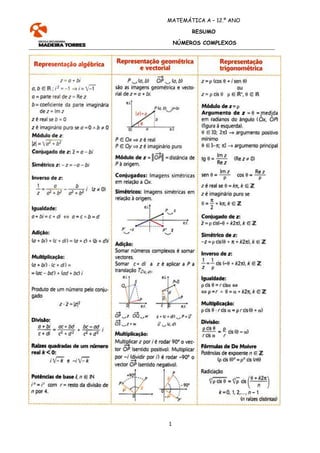 MATEMÁTICA A – 12.º ANO

         RESUMO

    NÚMEROS COMPLEXOS




1
 