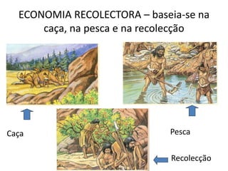ECONOMIA RECOLECTORA – baseia-se na
caça, na pesca e na recolecção
Recolecção
PescaCaça
 