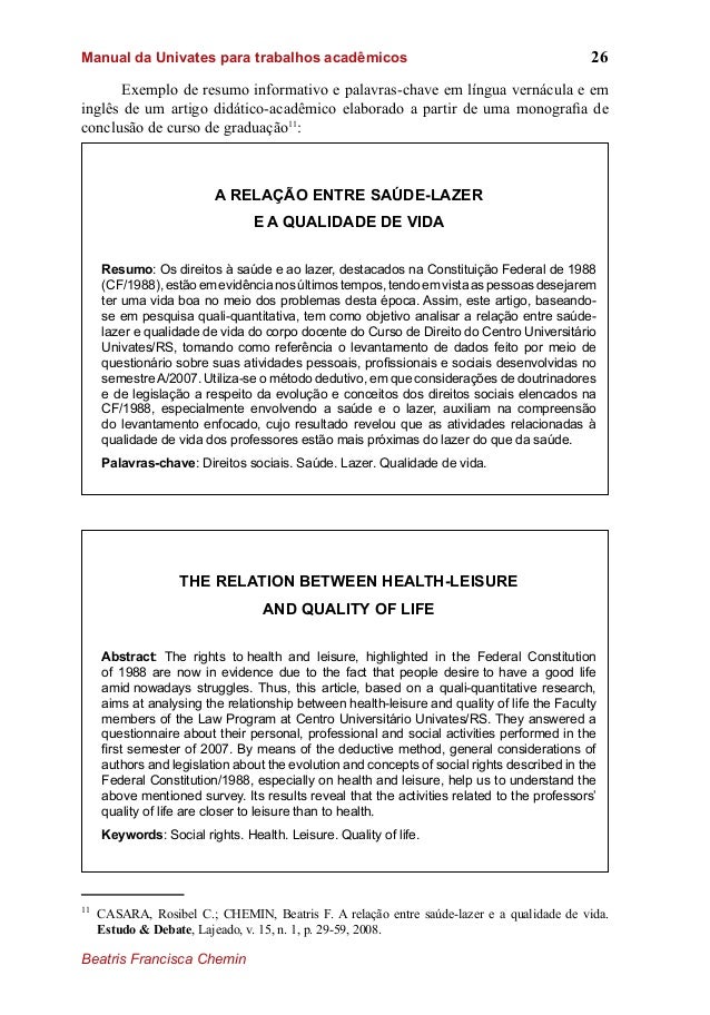 Exemplo de resumo de artigo academico Exemplo de resumo de artigo academico