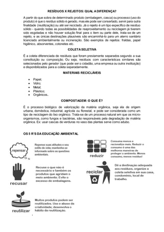 Resumo sobre o lixo | DOCX