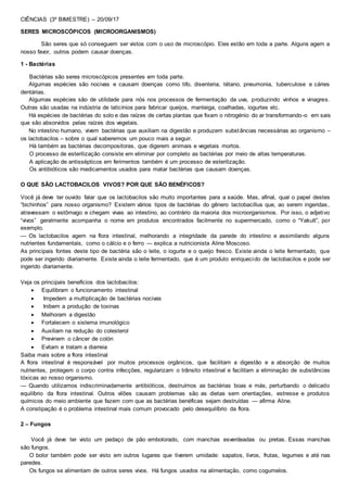 Resumo sobre seres microscópicos | DOCX