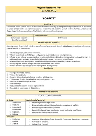 Projecte interàrea FPB
IES CAN BALO
“POMPEYA”
Justificació
Consideram el cine com un recurs multidisciplinar i interdiscip...