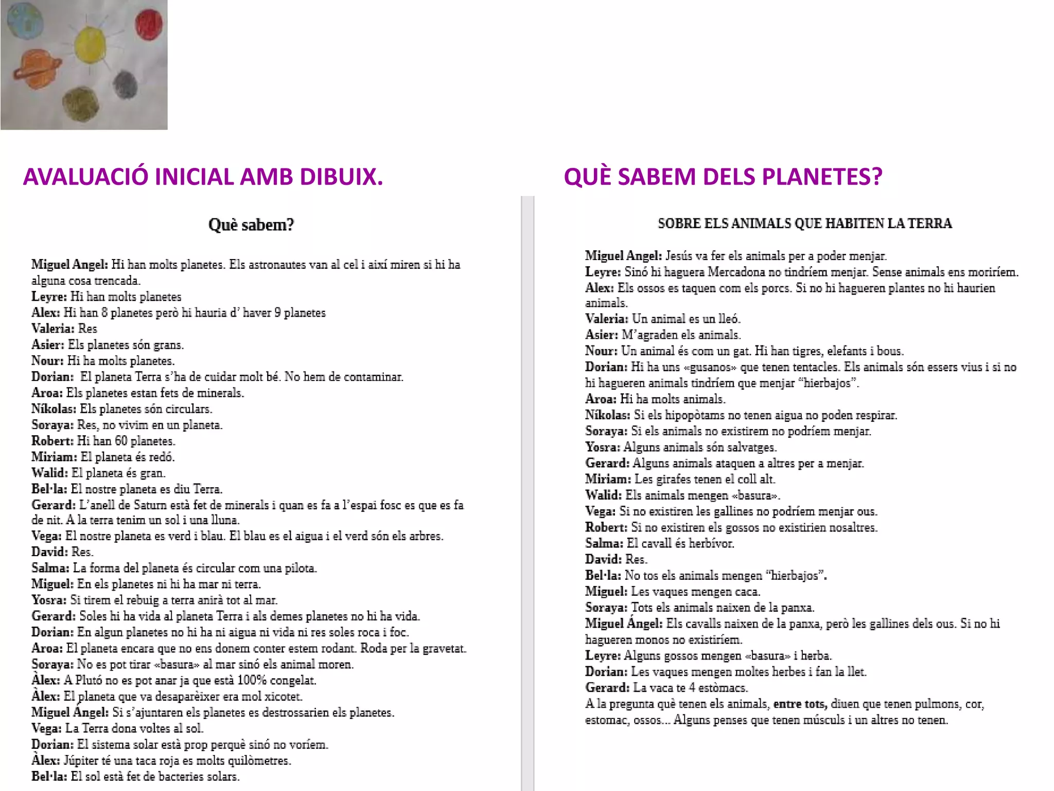 AVALUACIÓ INICIAL AMB DIBUIX. QUÈ SABEM DELS PLANETES?
 