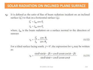 M.SURESH, EEE Dept 218
SOLAR RADIATION ON INCLINED PLANE SURFACE
 