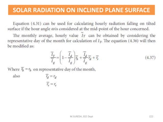M.SURESH, EEE Dept 222
SOLAR RADIATION ON INCLINED PLANE SURFACE
 