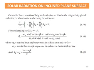 M.SURESH, EEE Dept 223
SOLAR RADIATION ON INCLINED PLANE SURFACE
 