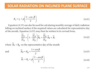 M.SURESH, EEE Dept 224
SOLAR RADIATION ON INCLINED PLANE SURFACE
 