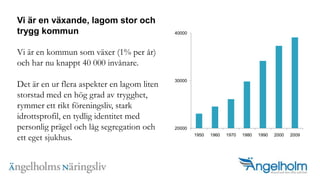 Vi ?r en v?xande, lagom stor och trygg kommunVi ?r en kommun som v?xer (1% per ?r) och har nu knappt 40?000 inv?nare. Det ?r en ur flera aspekter en lagom liten storstad med en h?g grad av trygghet, rymmer ett rikt f?reningsliv, stark idrottsprofil, en tydlig identitet med personlig pr?gel och l?g segregation och ett eget sjukhus.