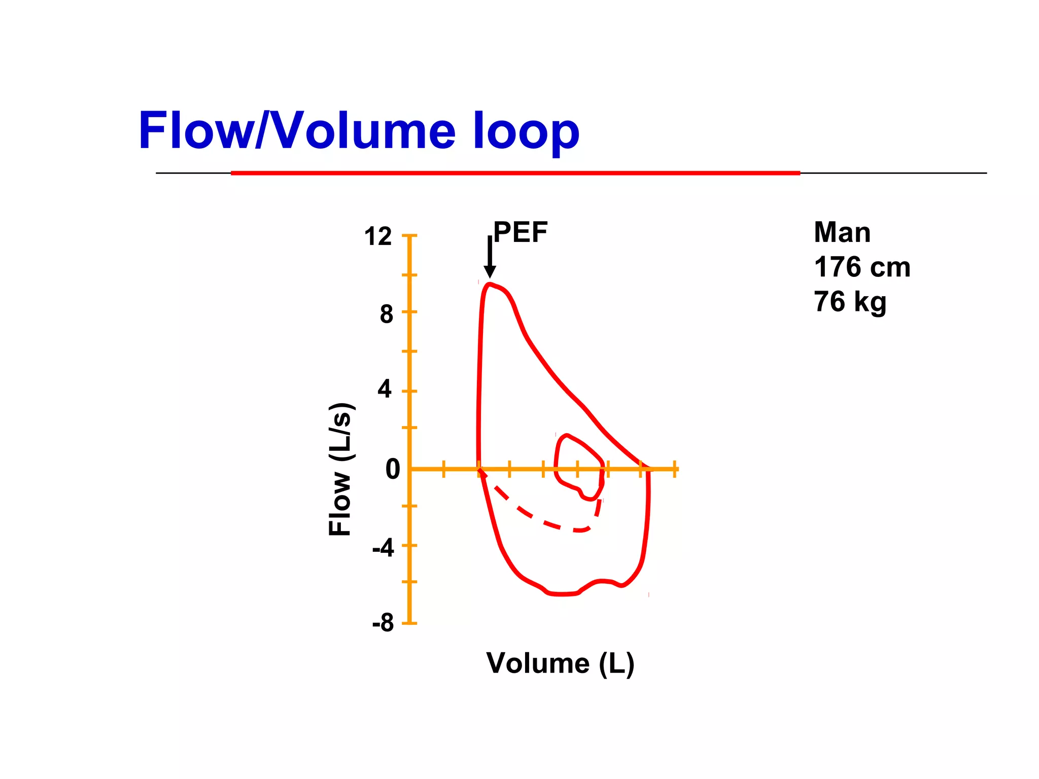 Flow/Volume loop 
12 
8 
4 
0 
-4 
-8 
Flow (L/s) 
PEF 
Man 
176 cm 
76 kg 
Volume (L) 
 