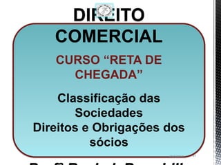 DIREITO
   COMERCIAL
   CURSO “RETA DE
     CHEGADA”
    Classificação das
       Sociedades
Direitos e Obrigações dos
          sócios
                      26/1/2013   47
 