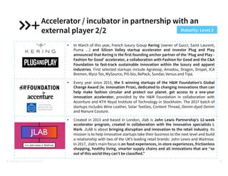 Accelerator / incubator in partnership with an
external player 2/2
• In March of this year, French luxury Group Kering (ow...