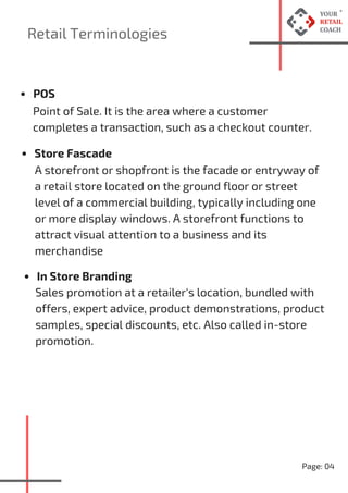 Store Building Terminolagy Retail terminologies | PDF
