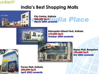 India’s Best Shopping Malls Metropolis-Hiland Park, Kolkata 175,000 Sq.ft October 2004 onwards City Centre, Kolkata 400,00...