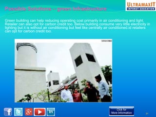 Green building can help reducing operating cost primarily in air conditioning and light. 
Retailer can also opt for carbon credit too. Below building consume very little electricity in 
lighting but it is without air conditioning but feel like centrally air conditioned.id retailers 
can opt for carbon credit too. 
30 
 