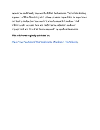 Retail Application Testing for Real-World Performance and Reliability | PDF