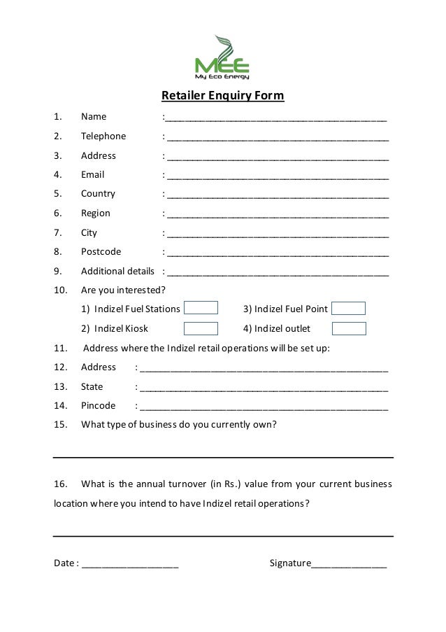 Retailer Enquiry Form Word scrap Retailer Enquiry Form Word scrap
