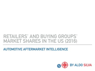AUTOMOTIVE AFTERMARKET INTELLIGENCE
RETAILERS’ AND BUYING GROUPS’
MARKET SHARES IN THE US (2016)
BY ALDO SILVA
 