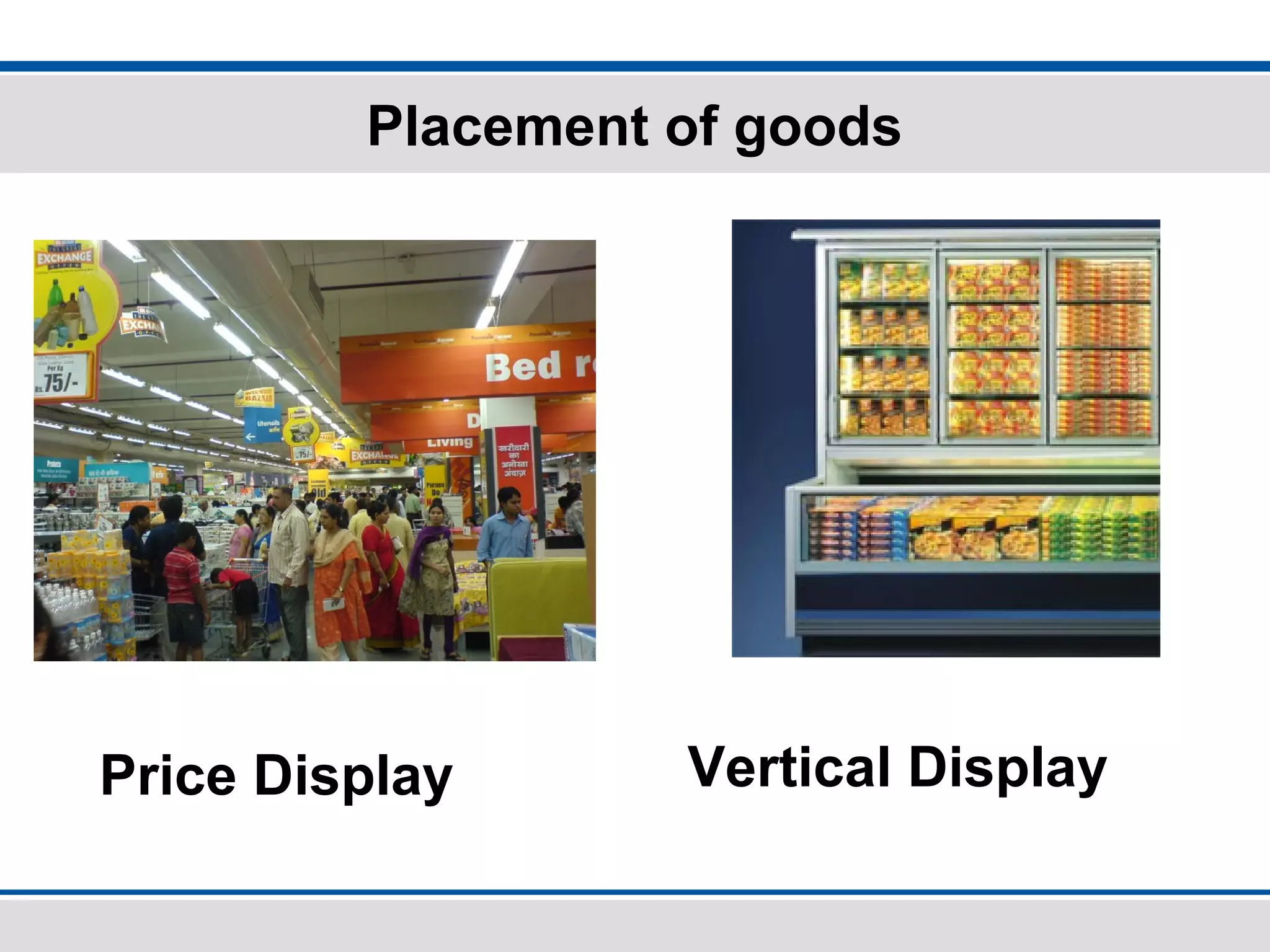 Placement of goods
Price Display Vertical Display
 