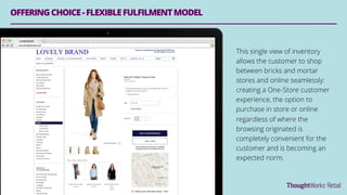 OFFERINGCHOICE-FLEXIBLEFULFILMENTMODEL
This single view of inventory
allows the customer to shop
between bricks and mortar
stores and online seamlessly:
creating a One-Store customer
experience, the option to
purchase in store or online
regardless of where the
browsing originated is
completely convenient for the
customer and is becoming an
expected norm.
LOVELY BRAND
 