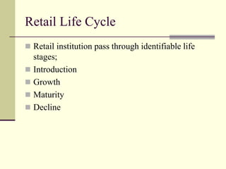 Retail Life Cycle Example Retail institution by strore based strategy mix | PDF