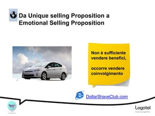 Da Unique selling Proposition a
Emotional Selling Proposition

Non è sufficiente
vendere benefici,

occorre vendere
coinvolgimento

DollarShaveClub.com

 