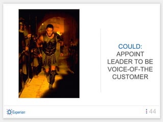 COULD:
  APPOINT
LEADER TO BE
VOICE-OF-THE
 CUSTOMER




          44
 