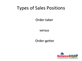 Types of Sales Positions
Order-taker
versus
Order-getter
 