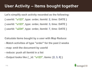 110
Let's simplify each activity recorded as the following:
{ userId: "u123", type: order, itemId: 2, time: DATE }
{ userI...