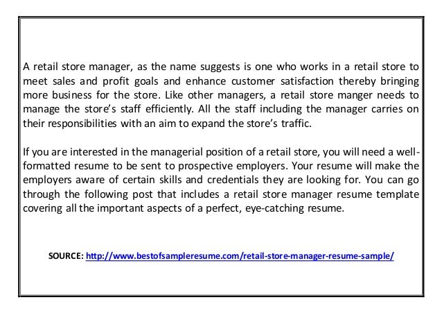 retail store manager resume sample resume format for store manager