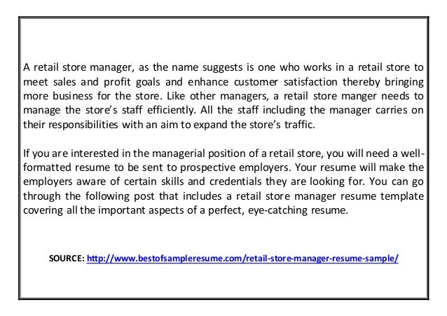 Retail store manager resume samples