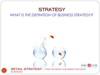 RETAIL STRATEGY : FIND THE BEST CUSTOMER FOR YOUR
BUSINESS!
4
STRATEGYSTRATEGY
WHAT IS THE DEFINITION OF BUSINESS STRATEGY?
 