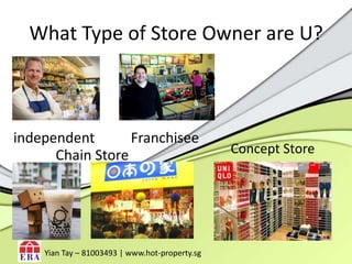 What Type of Store Owner are U?independentFranchiseeConcept StoreChain StoreYianTay – 81003493 | www.hot-property.sg