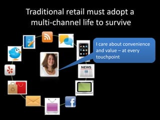 Traditional retail must adopt a
 multi-channel life to survive

                    I care about convenience
                    and value – at every
                    touchpoint
 