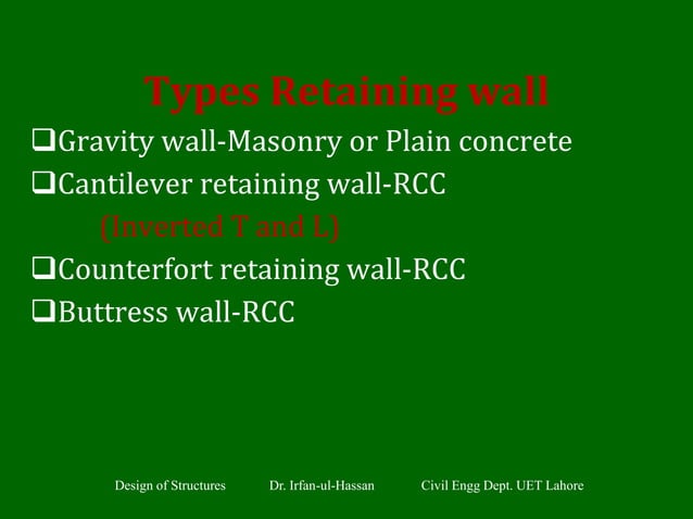 LECTURE: DESIGN OF RETAINING WALL PART-1 | PPT | Civil Engineering ...