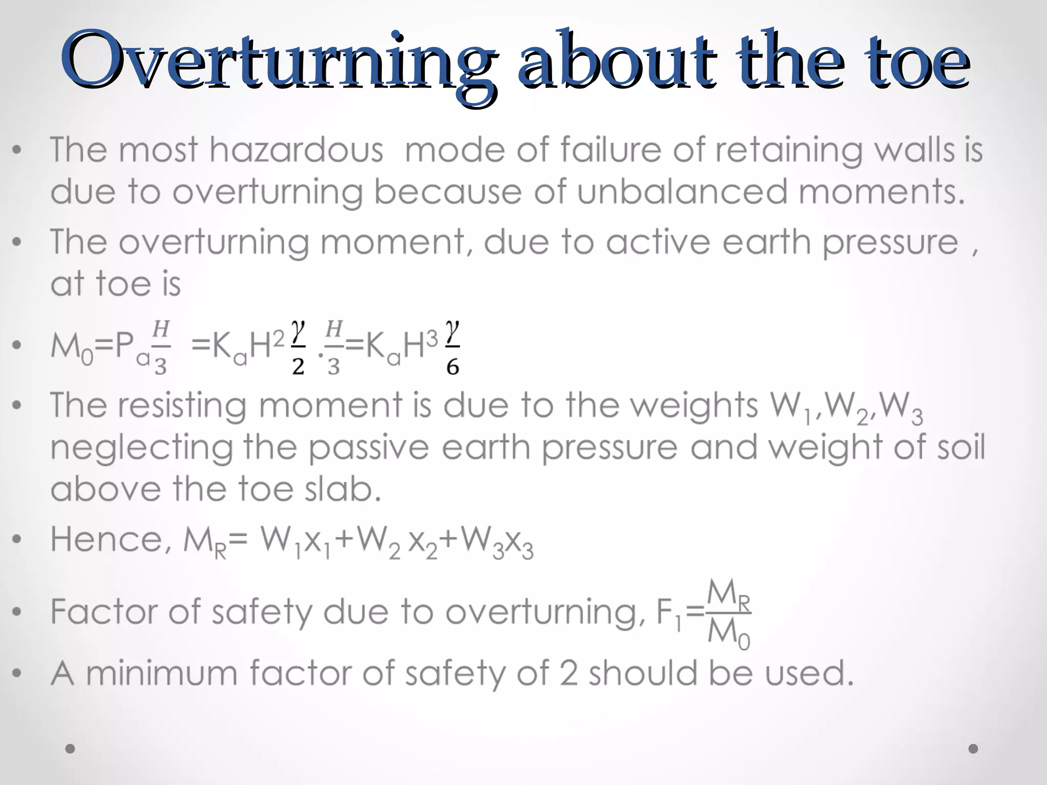 Overturning about the toeOverturning about the toe
 