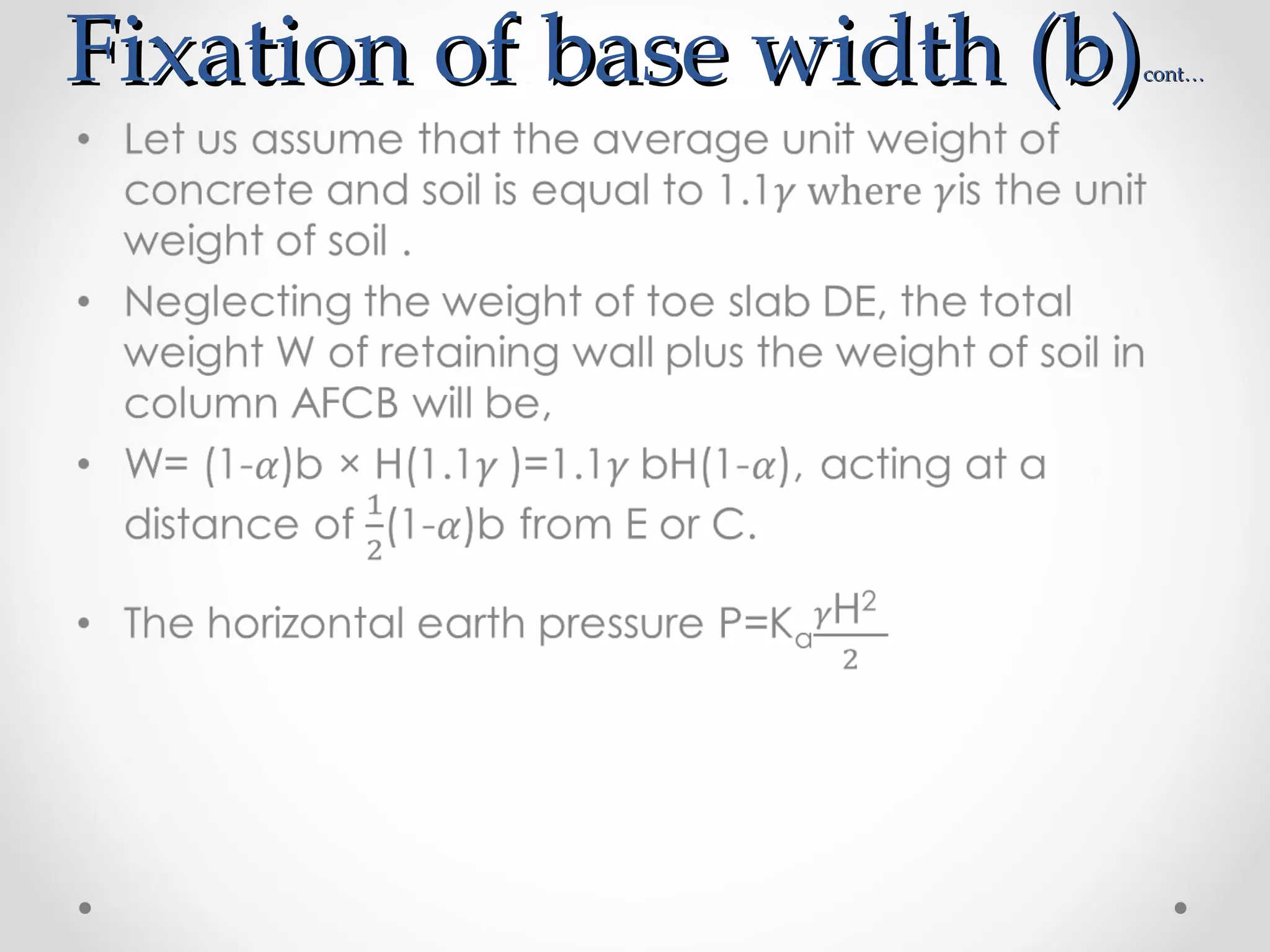 Fixation of base width (b)Fixation of base width (b)cont…cont…
 