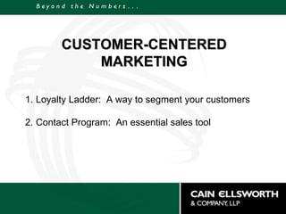 CUSTOMER-CENTERED MARKETING Loyalty Ladder:  A way to segment your customers Contact Program:  An essential sales tool 
