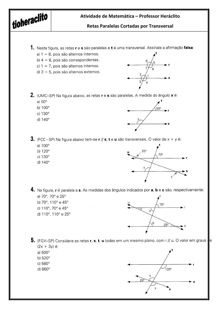 Exercicios Resolvidos Retas Paralelas Cortadas Por Uma Transversal