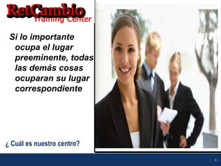 22
¿ Cuál es nuestro centro?
Si lo importante
ocupa el lugar
preeminente, todas
las demás cosas
ocuparan su lugar
correspondiente
 
