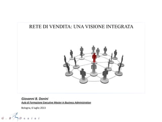 RETE DI VENDITA: UNA VISIONE INTEGRATA
Giovanni B. Donini
Aula di Formazione Executive Master in Business Administration
Bologna, 6 luglio 2013
 