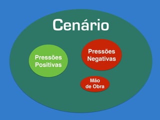 Cenário 
Pressões 
Positivas 
Pressões 
Negativas 
Mão 
de Obra 
 