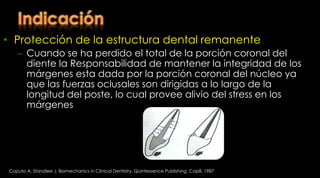 Consideraciones delos dientes tratados con endodonciaDiente con tratamiento endodónticoSolidez EstructuralGrosor mínimo que debe tener un material para evitar su fractura cuando es sometido a una cargaExtensión de la cavidadM-DL-V