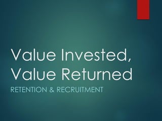 Value Invested,
Value Returned
RETENTION & RECRUITMENT
 