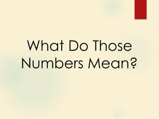 What Do Those
Numbers Mean?
 
