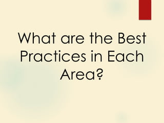 What are the Best
Practices in Each
Area?
 