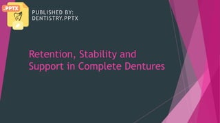 Retention, Stability and
Support in Complete Dentures
PUBLISHED BY:
DENTISTRY.PPTX
 